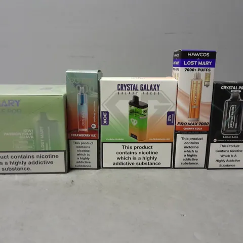 APPROXIMATELY 15 ASSORTED E-CIGARETTE PRODUCTS TO INCLUDE - LOST MARY ,CRYSTAL GALAXY , CRYSTAL PRIME ETC