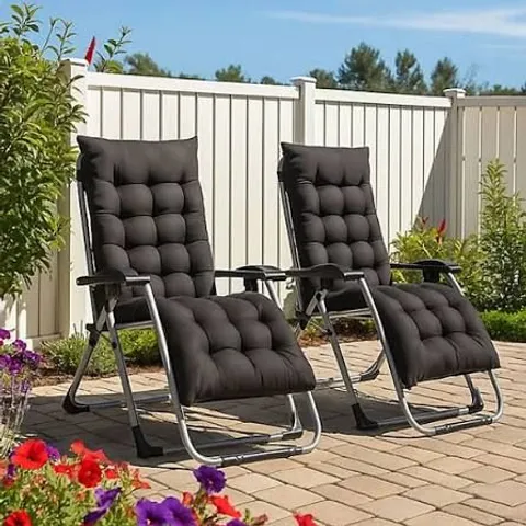 BOXED NEO BLACK ZERO GRAVITY SUN LOUNGER WITH PADDED CUSHIONS SET OF TWO (1 BOX)