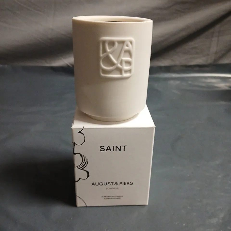 SAINT FRAGRANCE CANDLE BY AUGUST & PIERS LONDON – WHITE CERAMIC VESSEL