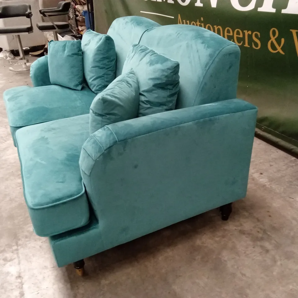 PENERMON 2 SEATER VELVET ROLL ARMS SOFA - TEAL