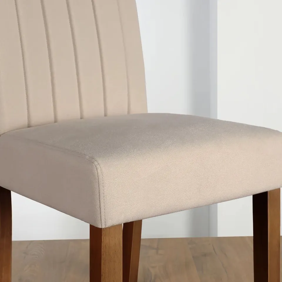 BOXED SALISBURY DINING CHAIR - BEIGE CLASSIC PLUSH FABRIC & DARK SOLID HARDWOOD