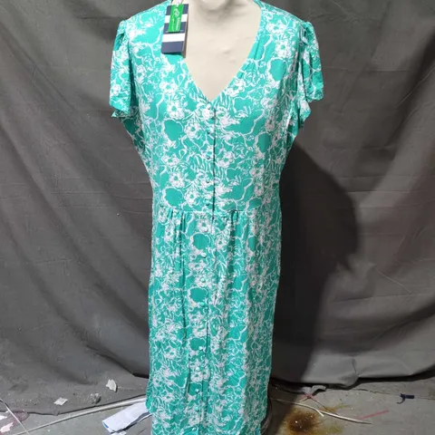 CREW CLOTHING COMPANY ALYSSA BUTTON-THROUGH JERSEY DRESS – TEAL FLORAL, SIZE 16