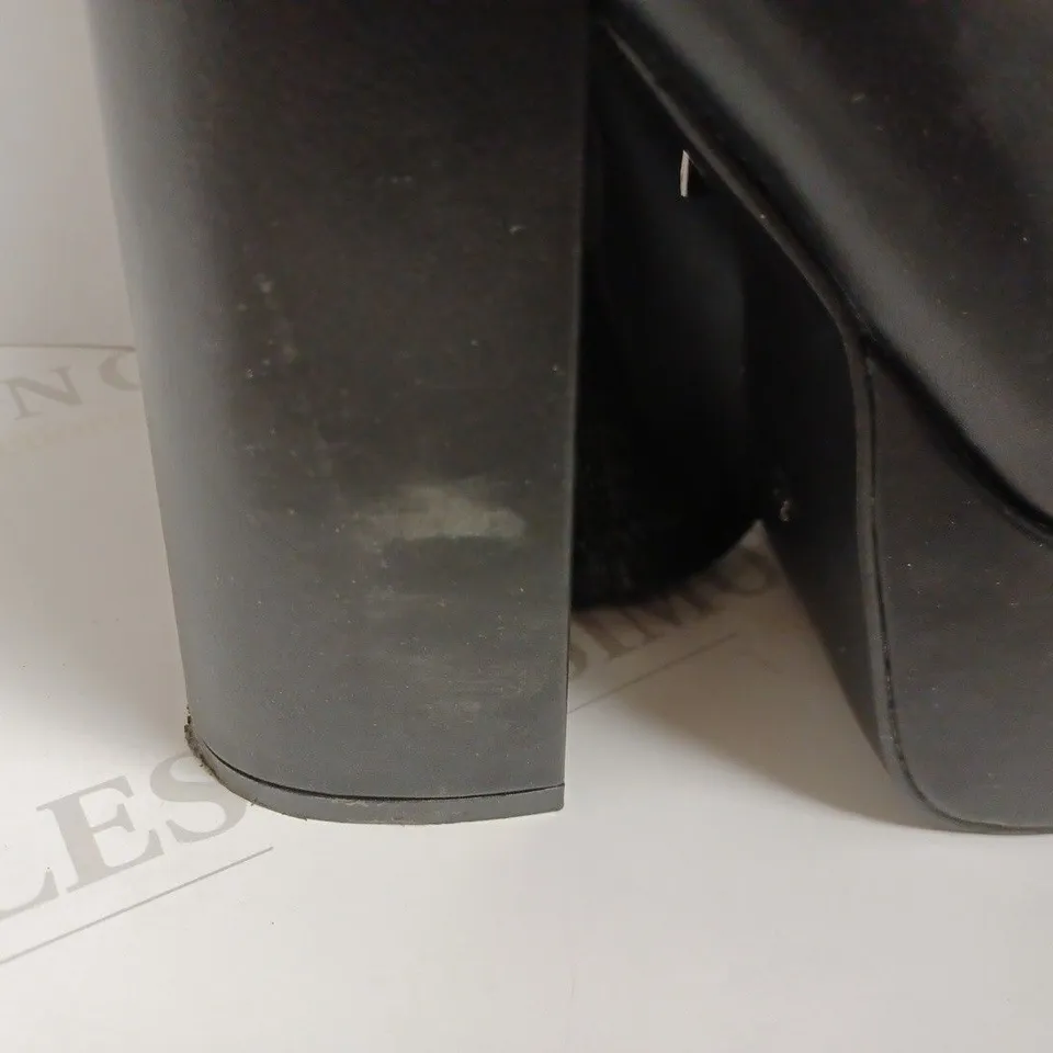 KOI VEGAN RESTLESS RISER STRETCH BLACK PLATFORM LONG BOOTS - SIZE 4