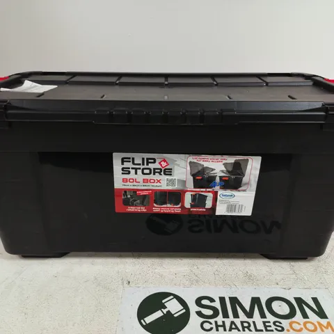 FLIP STORE 80L STORAGE BOX – BLACK PLASTIC BOX WITH LID