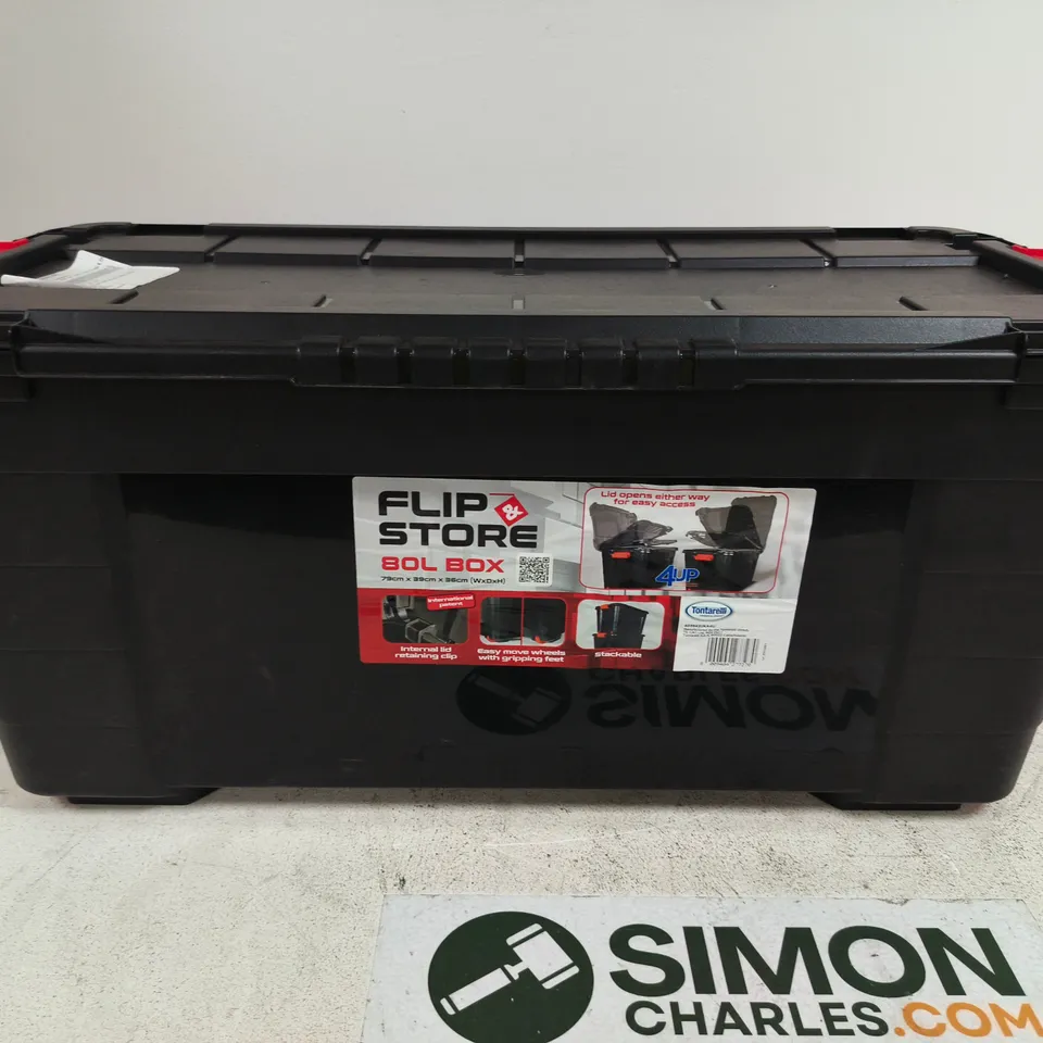 FLIP STORE 80L STORAGE BOX – BLACK PLASTIC BOX WITH LID
