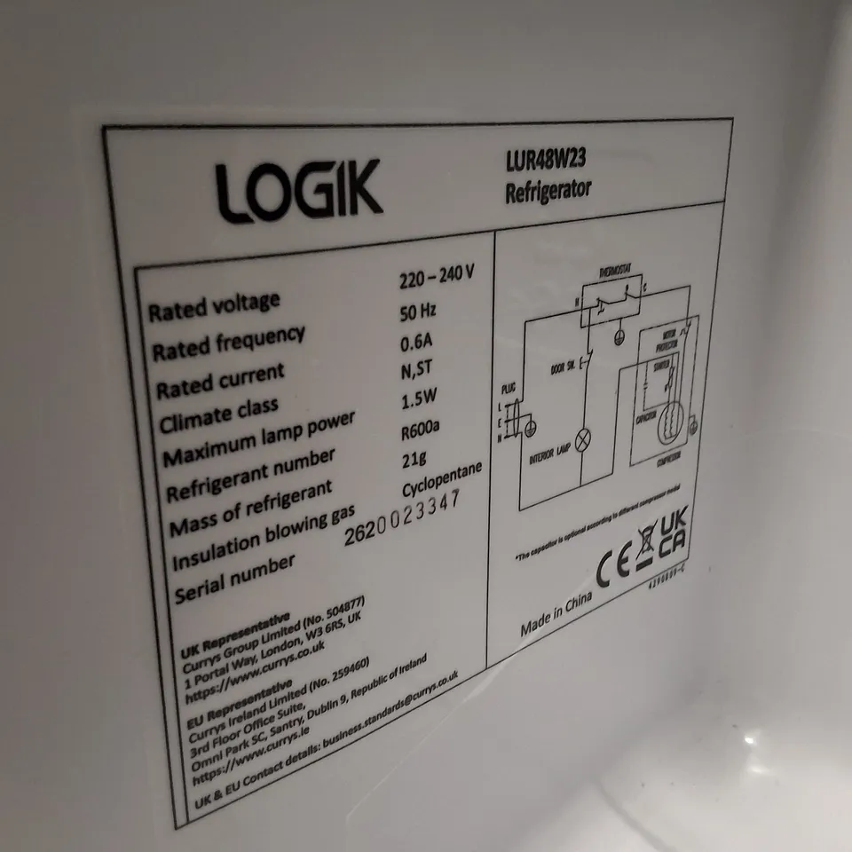 LOGIK LUR48W23 UNDERCOUNTER FRIDGE - WHITE