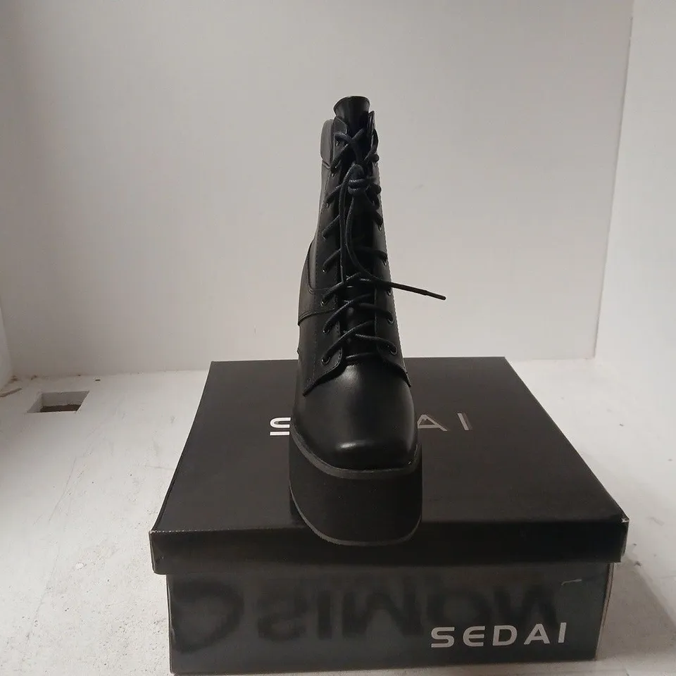 SEDAI BLACK PLATFORM LACE-UP ANKLE BOOTS – BOXED UK 7