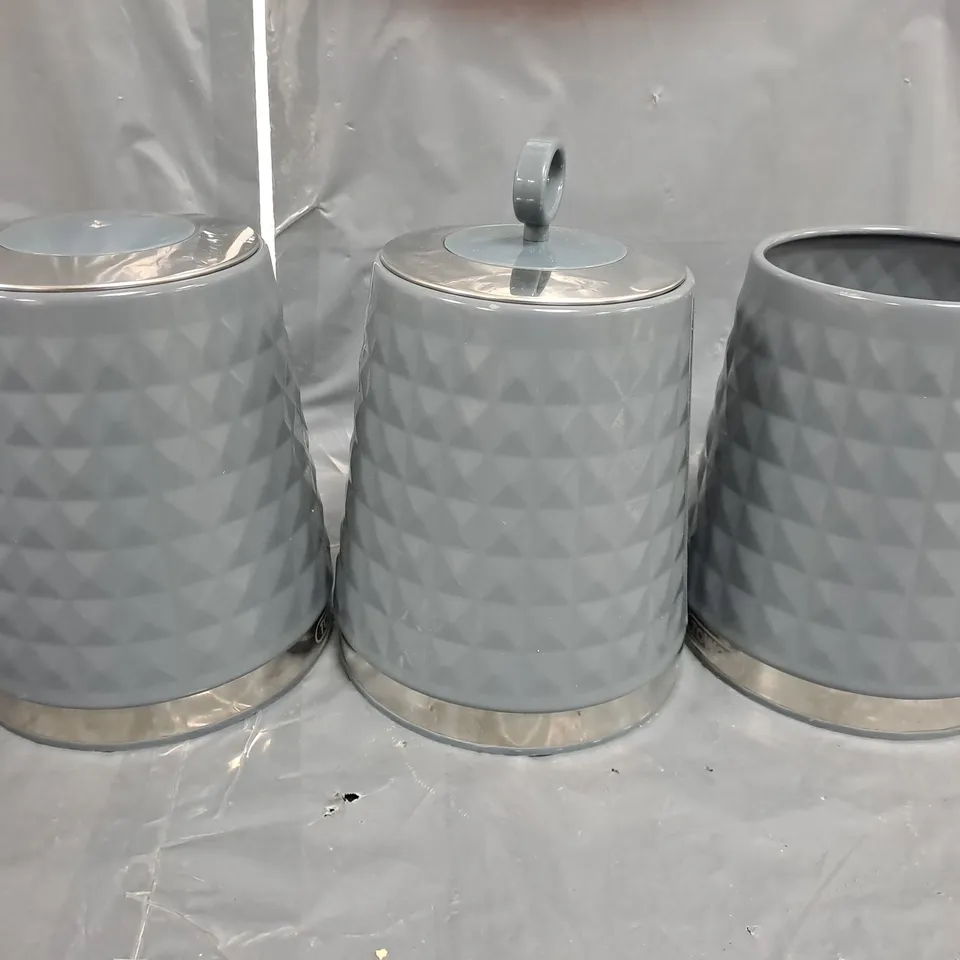 TOWER SOLITAIRE SET OF 3 GREY STORAGE CANISTERS RRP £34.99