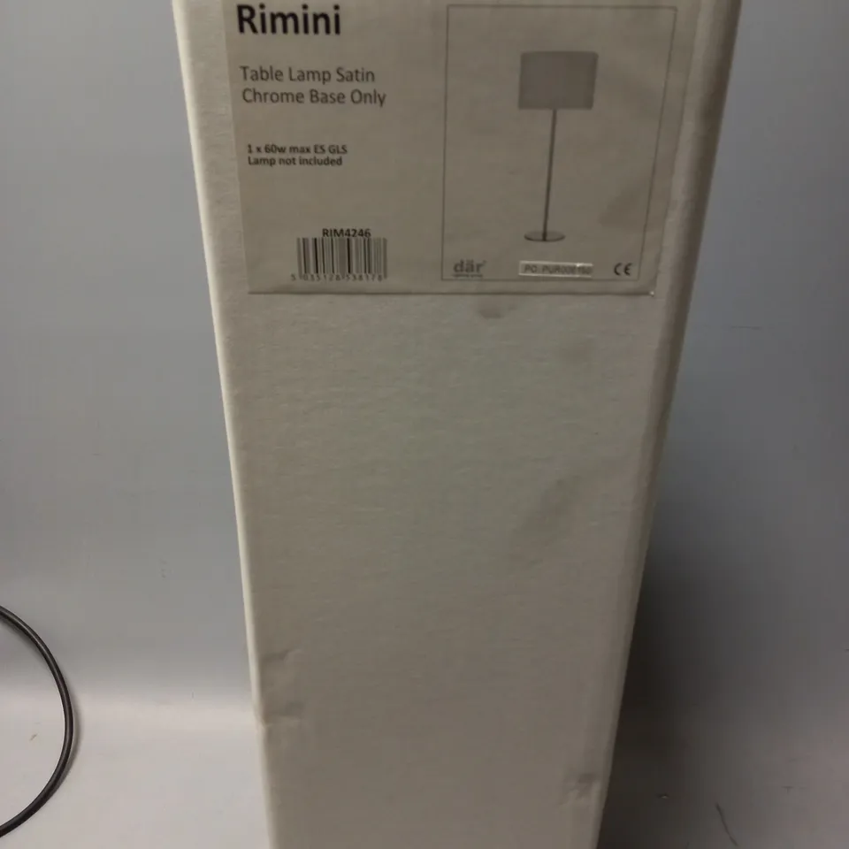 BOXED BRAND NEW DAR RIMINI TABLE LAMP IN SATIN CHROME, BASE ONLY