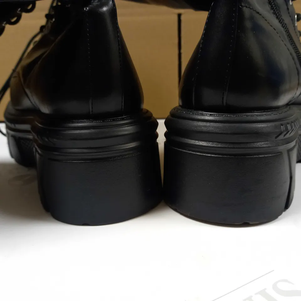 KOI BLACK FLATFORM LACE UP CALF HIGH BOOTS - SIZE 5