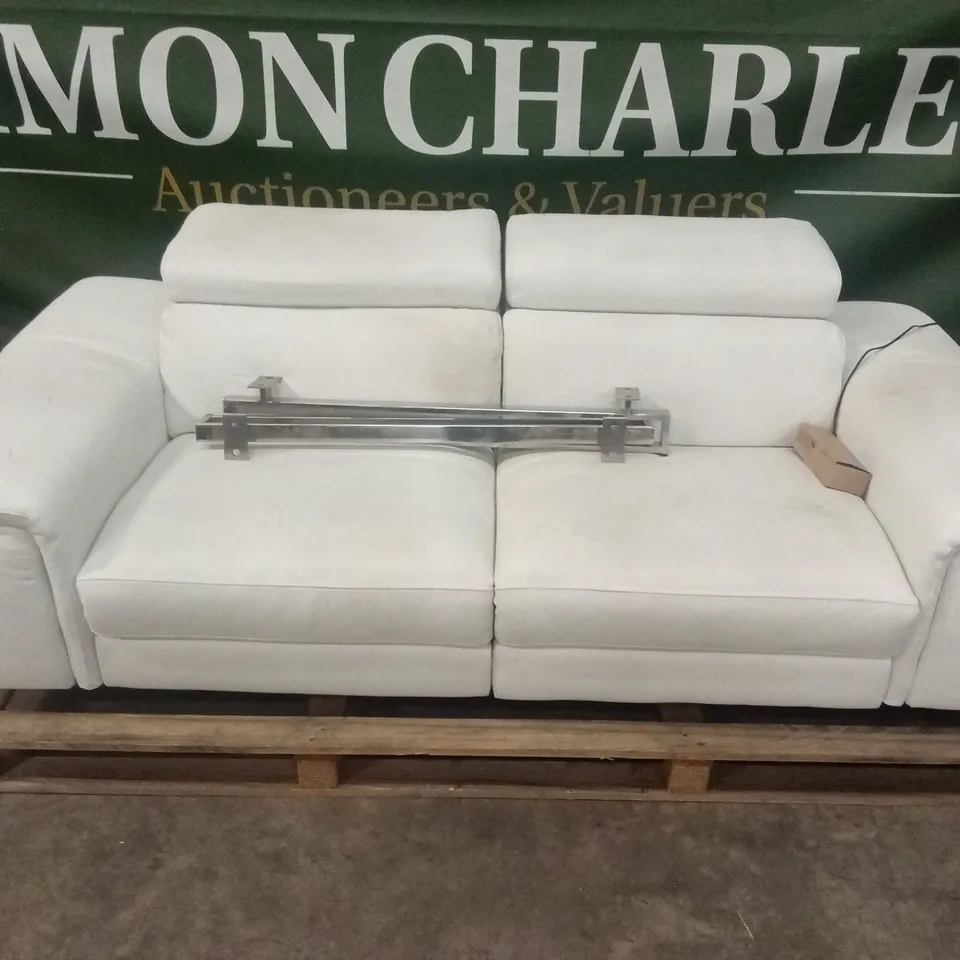 QUALITY DESIGNER 3 SEATER WHITE LEATHER POWER RECLINER SOFA