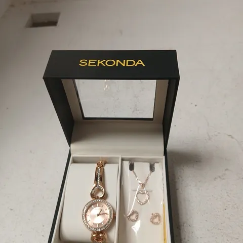 SEKONDA LADIES' WATCH WITH NECKLACE & EARRING SET – BOXED