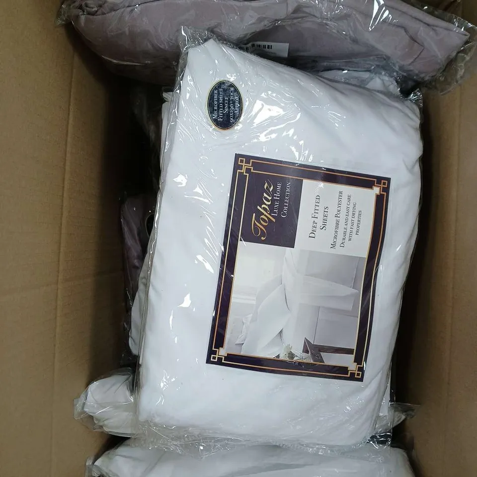 BOX OF APPROXIMATELY 15 ASSORTED FITTED SHEETS IN VARIOUS COLOURS AND SIZES