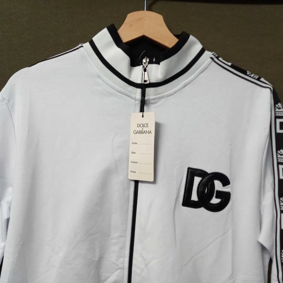 DOLCE & GABBANA LOGO TRACKSUIT JACKET IN WHITE/BLACK - MEDIUM