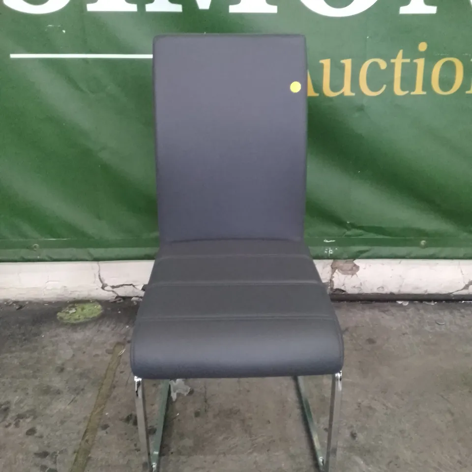 PERTH GREY LEATHER DINING CHAIR WITH CHROME LEGS