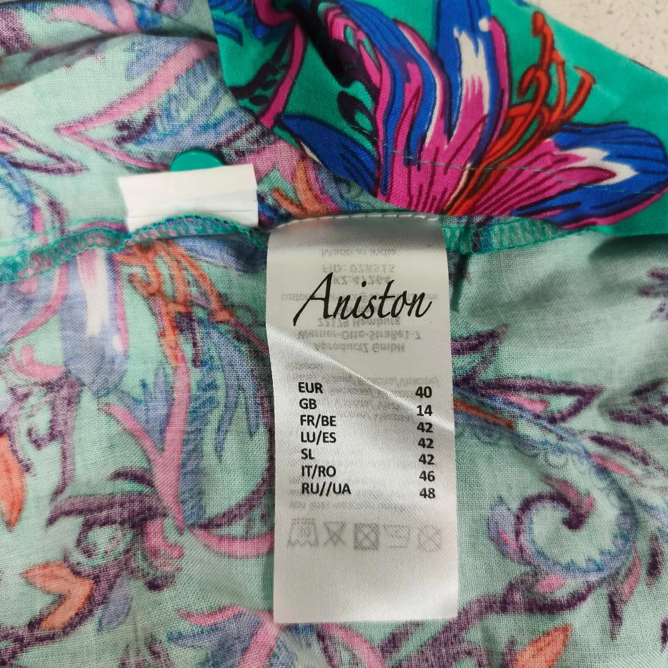 ANISTON GREEN FLORAL SHIRT DRESS, UK 14 (EU 40)