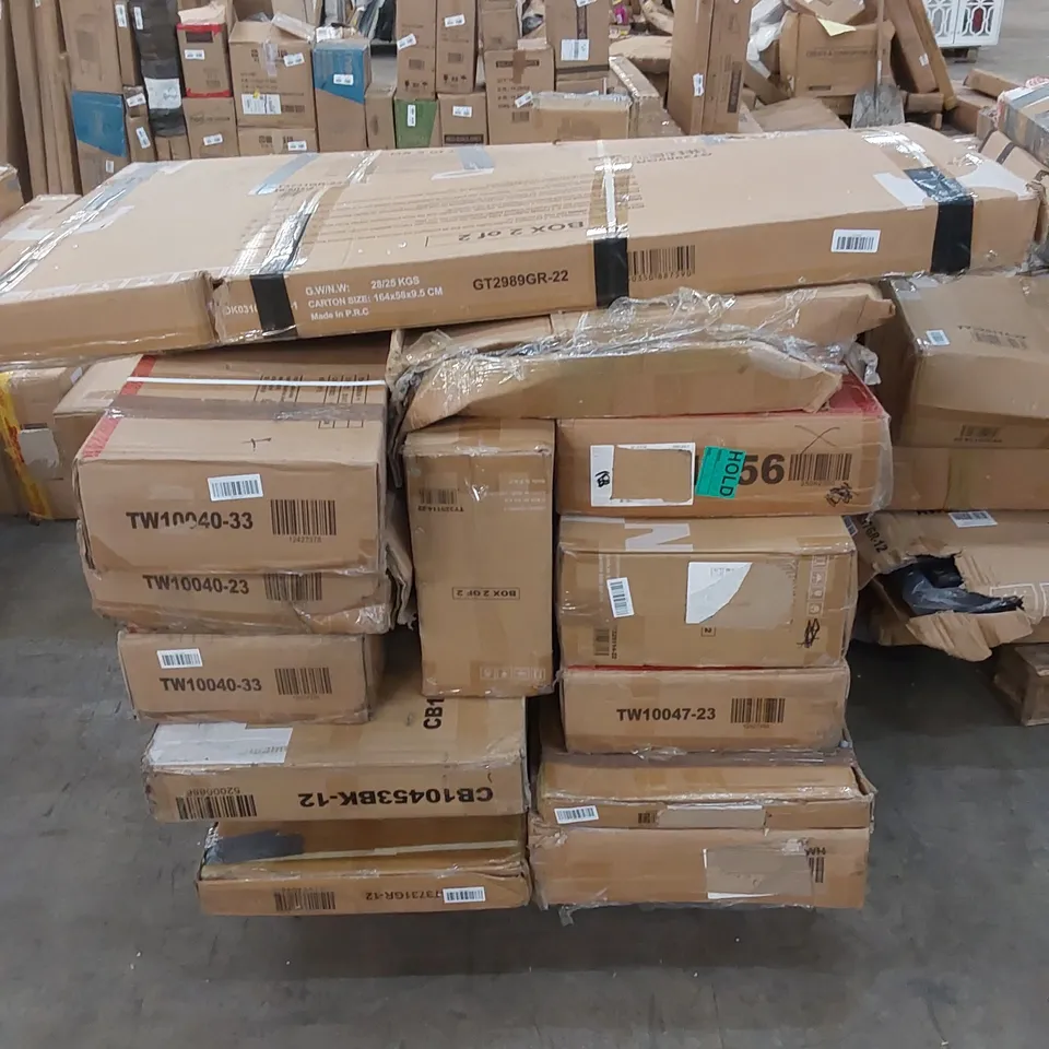 PALLET OF ASSORTED HOUSEHOLD PRODUCTS AND INCOMPLETE FURNITURE AND SHED PARTS 