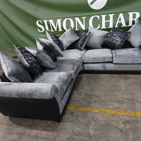 GREY L-SHAPED CORNER SOFA WITH CHAISE, VELVET FABRIC