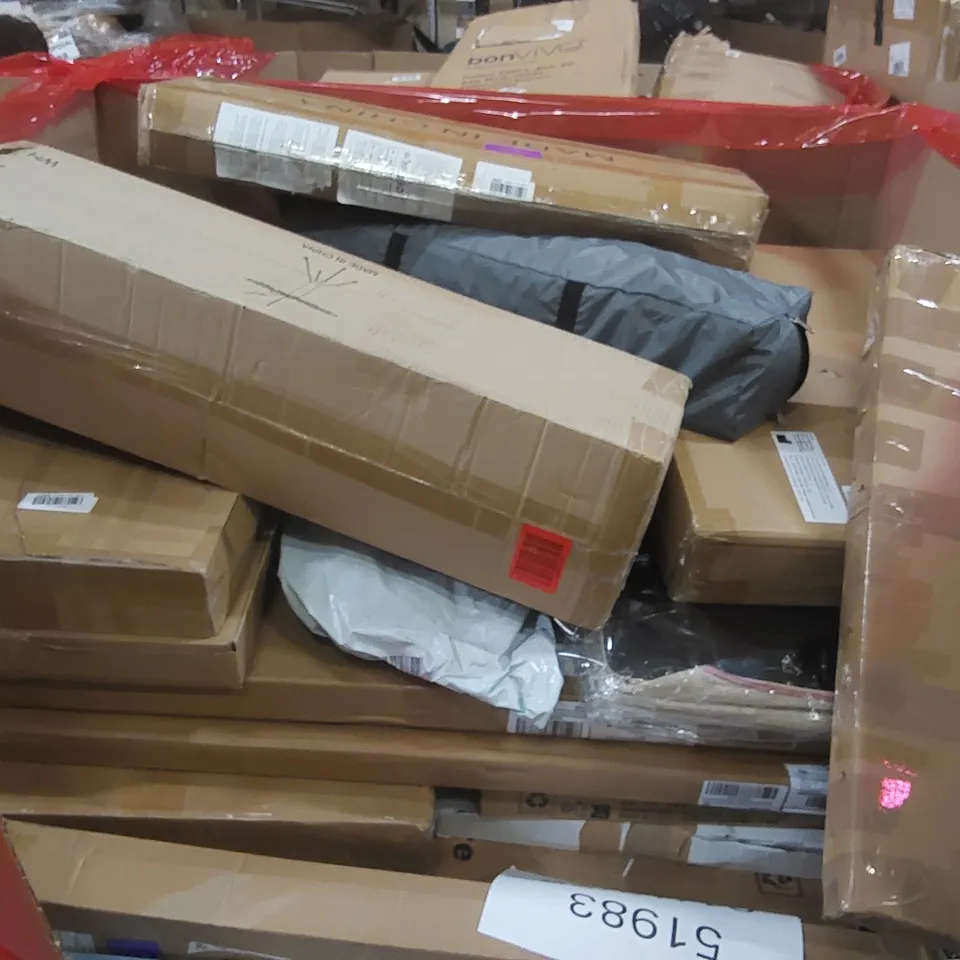 PALLET OF ASSORTED ITEMS TO INCLUDE: CAR TYRE, CLOTHES DRYING RACK, DOLL HOUSE ECT