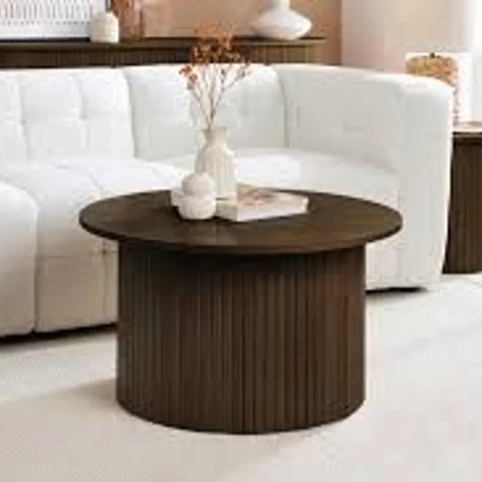 BOXED BIRLEA AXEL ROUND FLUTED COFFEE TABLE - WALNUT (1 BOX)