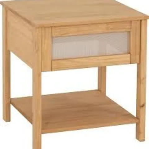 BOXED SECONIQUE CORONA RATTAN SIDE TABLE IN DISTRESSED WAXED PINE/RATTAN EFFECT (1 BOX)