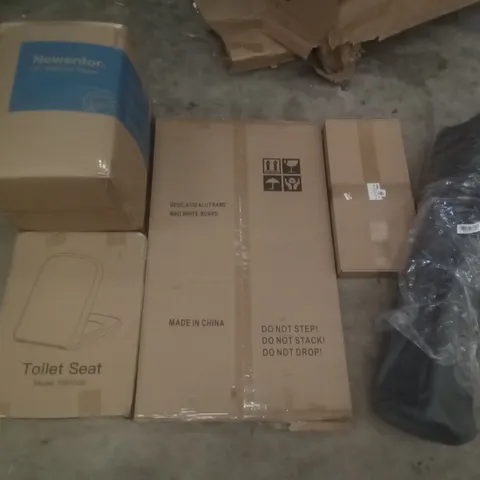 PALLET OF ASSORTED ITEMS INCLUDING ALUMINIUM FRAME MAGNETIC WHITE BOARD, TOILET SEAT, NEWENTOR MATTRESS TOPPER, FOLDING CAMPING CHAIR, KITCHEN MIXER SINK