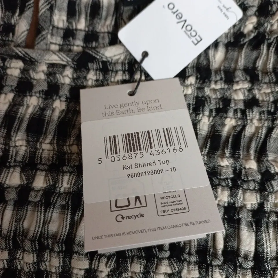 NOBODY'S CHILD NAT SHIRRED TOP – CHECK PRINT, UK 18 (EU 46, USA 14) – MADE IN VIETNAM