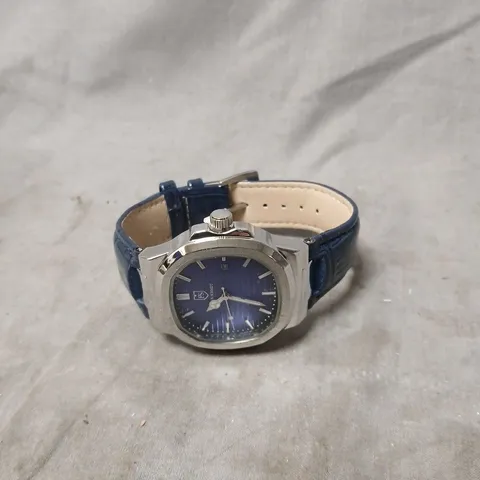 FRANK SCHMIDT WRISTWATCH β BLUE DIAL, BLUE LEATHER STRAP, BOXED
