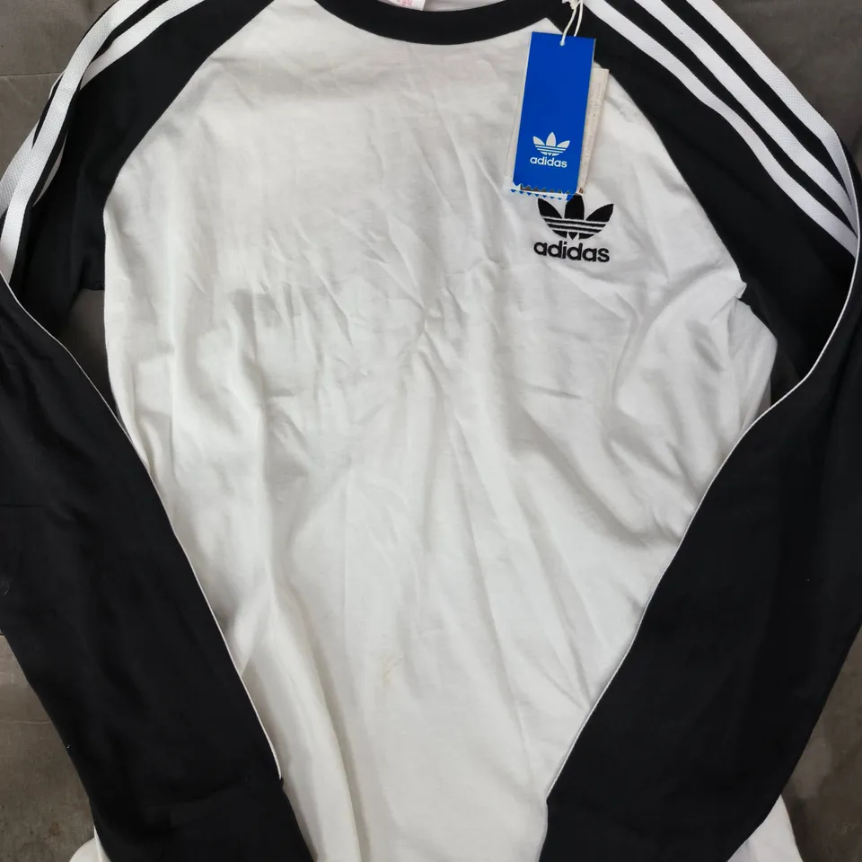 ADIDAS KID'S LONG-SLEEVE TOP - WHITE TORSO, BLACK SLEEVES 12-13 YEARS