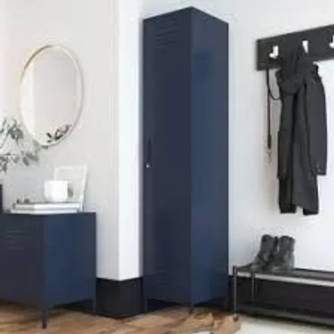 BOXED METAL CABINET BRADFORD NAVY 1 DOOR TALL METAL LOCKER STORAGE CABINET