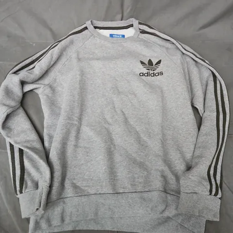 ADIDAS GREY SWEATSHIRT WITH 3-STRIPES LOGO – UK SIZE M