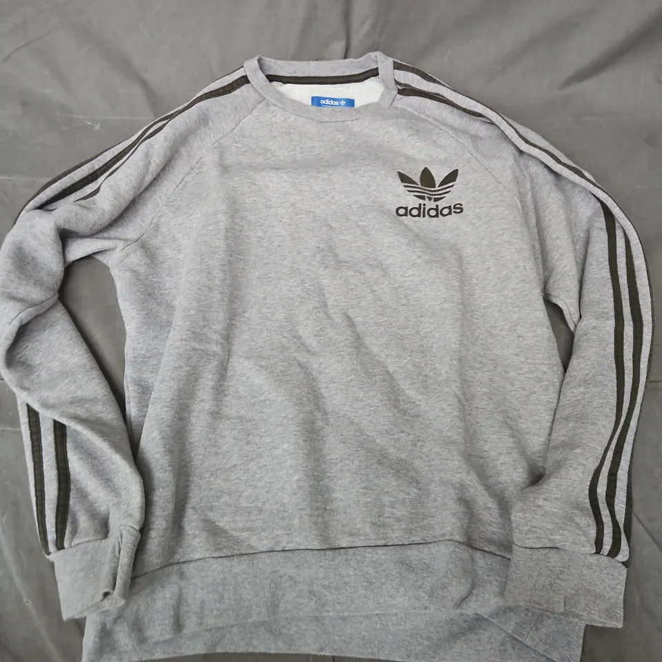 ADIDAS GREY SWEATSHIRT WITH 3-STRIPES LOGO – UK SIZE M