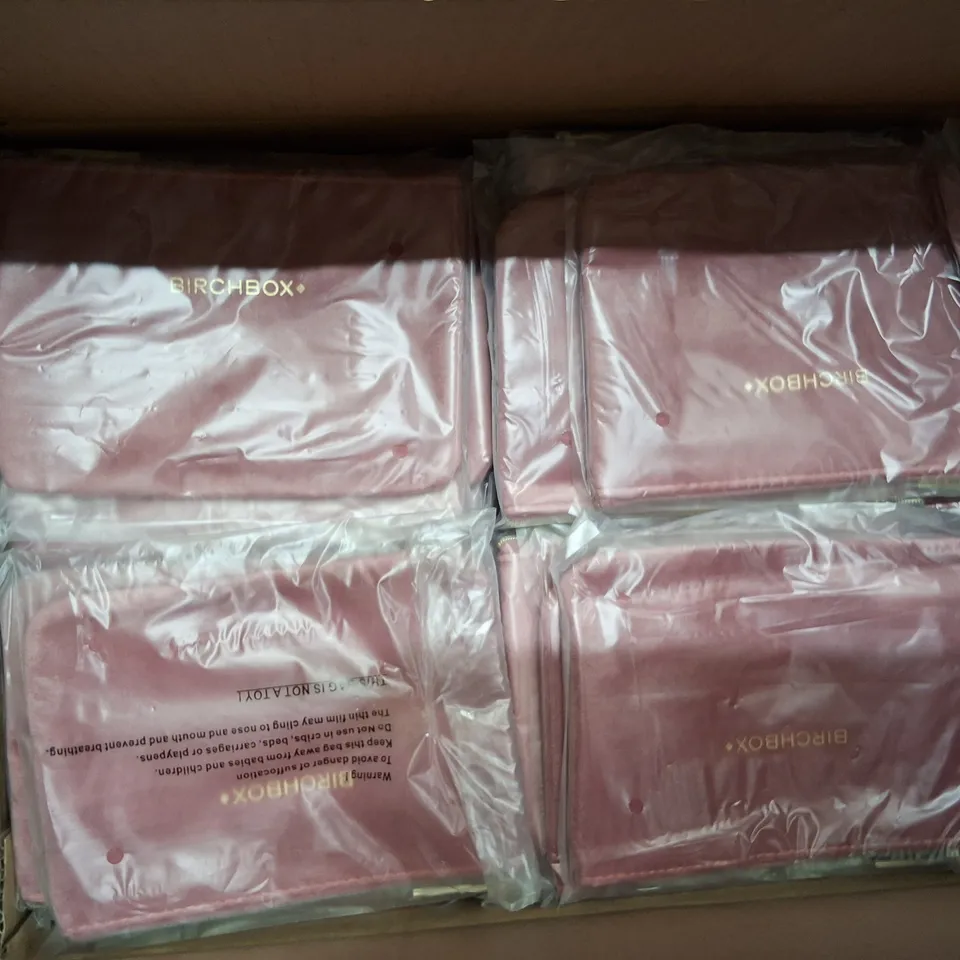 BOX CONTAINING APPROXIMATELY 200 BIRCHBOX VIP PINK VELVET MAKEUP BAGS