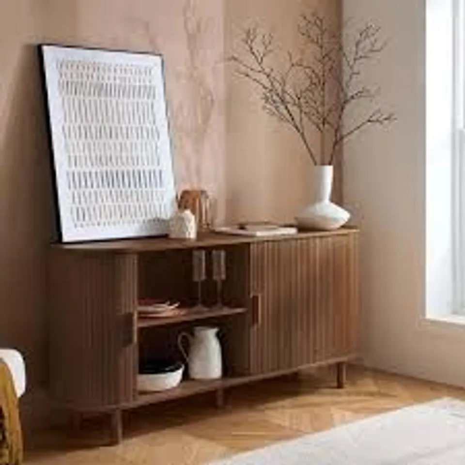 BOXED AXEL 2 DOOR FLUTED SIDEBOARD - WALNUT (2 BOXES)