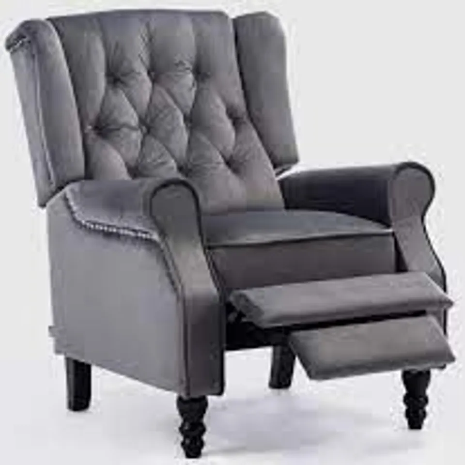 BOXED DESIGNER ALTHORPE PUSHBACK RECLINING EASY CHAIR GREY LEATHER 