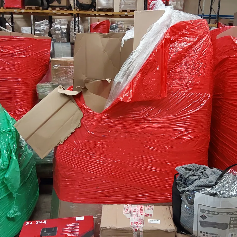PALLET OF ASSORTED ITEMS INCLUDING: DEHUMIDIFIER, AIR FRYER, GAS WATER HEATER, SOFA COVER