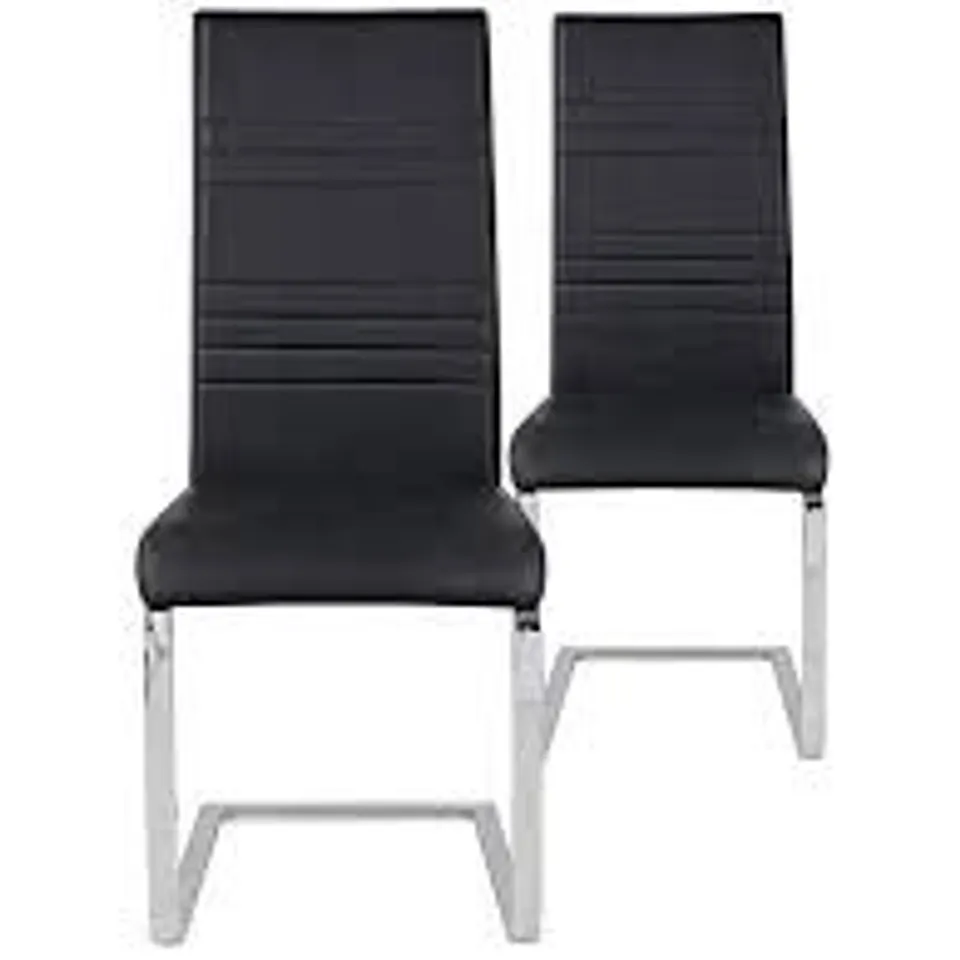 BOXED PAIR OF JET BLACK FAUX LEATHER CHAIRS (1 BOX) RRP £149