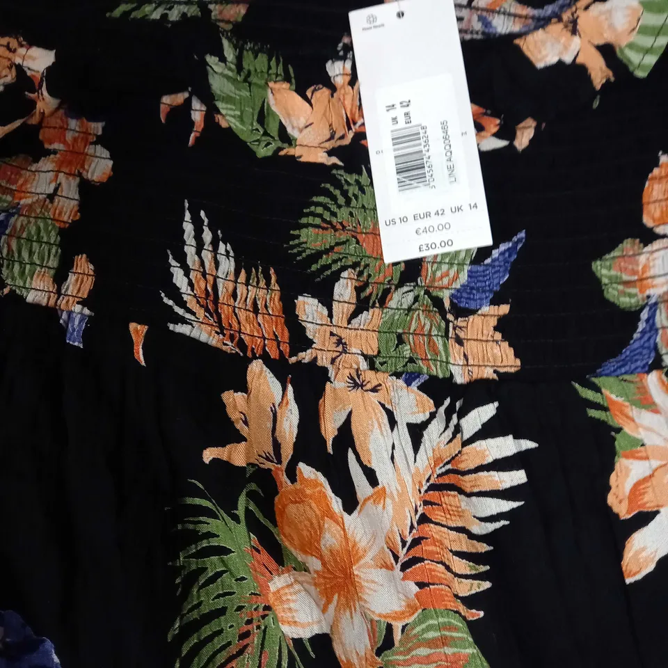 DOROTHY PERKINS BLACK/FLORAL PRINT TIERED MAXI DRESS - SIZE 14