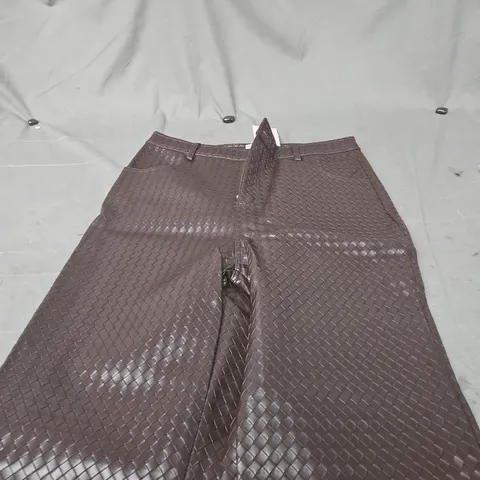 LONG LEGS LONDON WOMEN'S WOVEN FAUX LEATHER TROUSERS – BROWN, UK 14