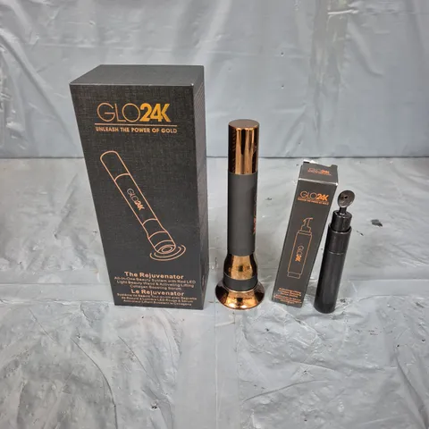 BOXED GLO24K THE REJUVINATOR ALL-IN-1 BEAUTY SYSTEM WAND & ACTIVATING LIFTING COLLAGEN BOOSTING SERUM REFILL
