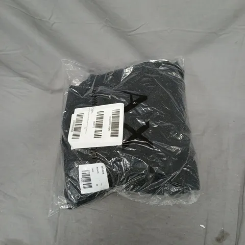 AX PARIS CURVE SPARKLE LONG SLEEVE RUCHED BODYCON DRESS – BLACK, UK SIZE 22. BAGGED