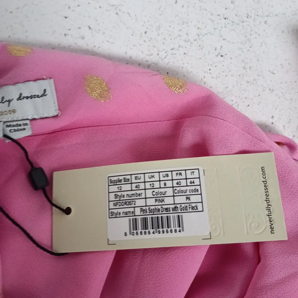 NEVER FULLY DRESSED PINK SOPHIE DRESS WITH GOLD FLECK – UK 12