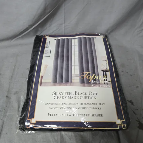TOPAZ LUXE HOME COLLECTION EYELET CURTAINS IN BLACK β SILKY FEEL BLACK OUT, 66IN X 54IN (168CM X 137CM) β ONE PAIR