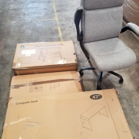 PALLET CONTAINING ASSORTED PRODUCTS INCLUDING BASSINET AND BEDSIDE SLEEPER, METAL SIDE TABLE, COMPUTER DESK & OFFICE CHAIR 