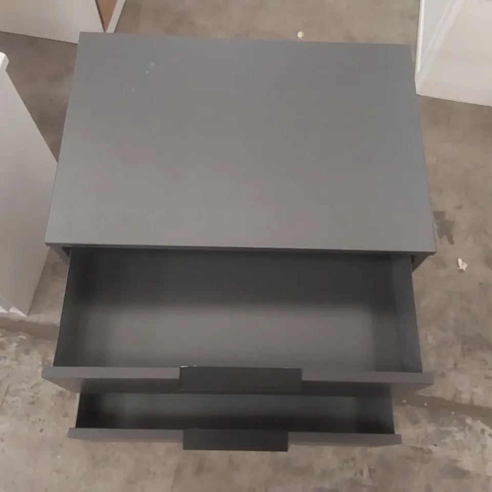 FULLY ASSEMBLED ROSENKRANZ 2 DRAWER BEDSIDE TABLE COLOUR (BODY/LEGS):GRAPHITE/BLACK