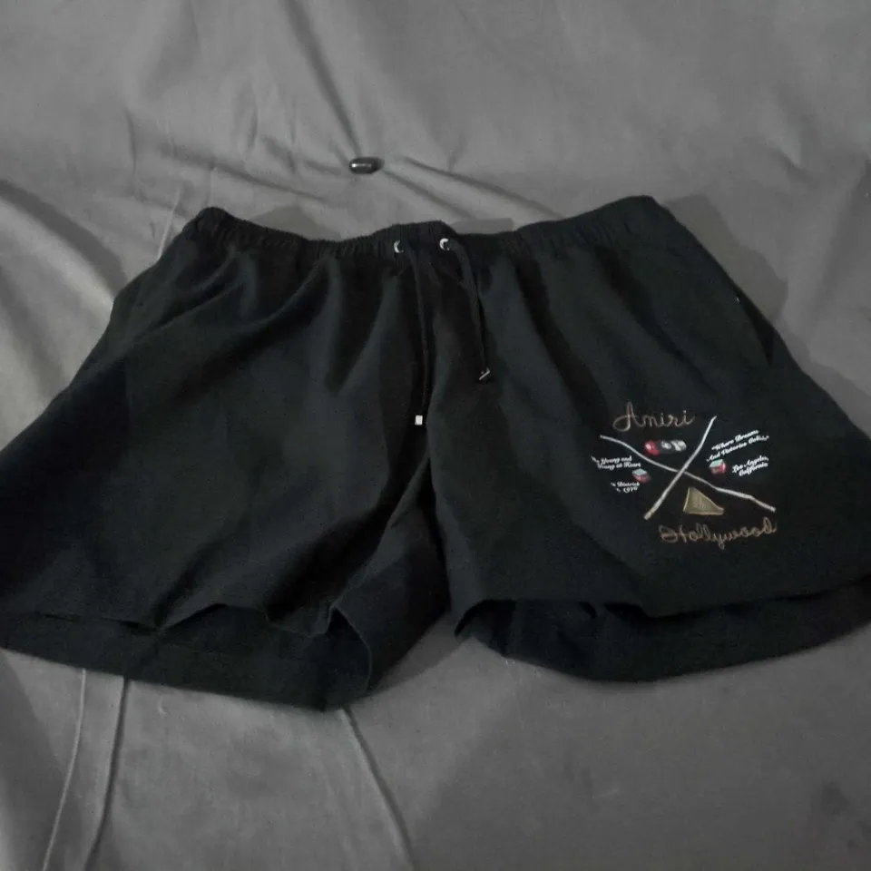 AMIRI BLACK EMBROIDERED SWIMMING SHORTS – MEN'S - LARGE