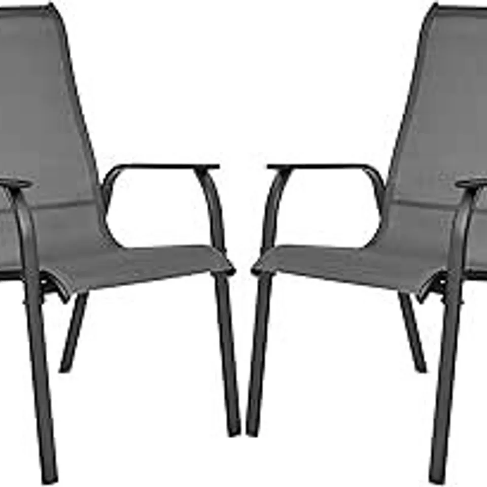 BOXED YAHEETECH SET OF 2 OUTDOOR TEXTELINE STACKABLE DINING CHAIRS WITH BACKREST-GREY (1 BOX)