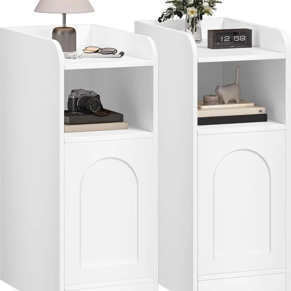 BOXED HZUANERI SLIM BEDSIDE TABLES (SET OF 2) - WHITE (1 BOX)