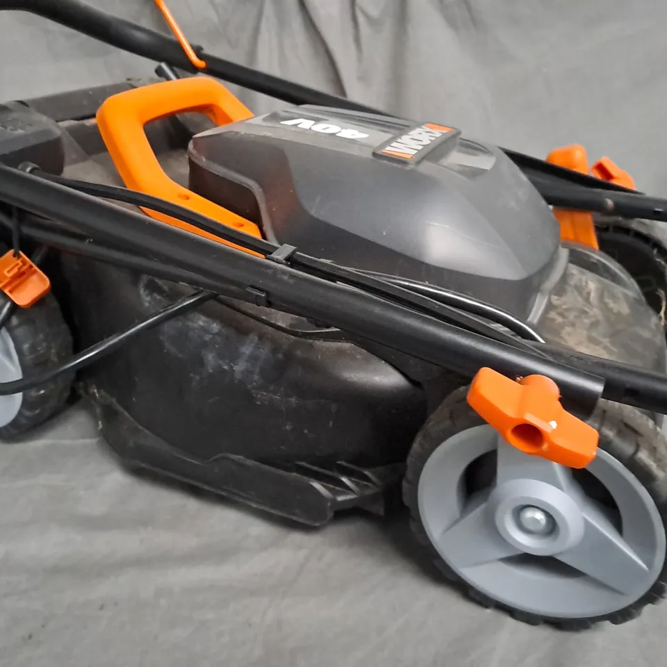 WORX 40V LAWNMOWER POWER SHARE  IN BLACK & ORANGE - NO BATTERY