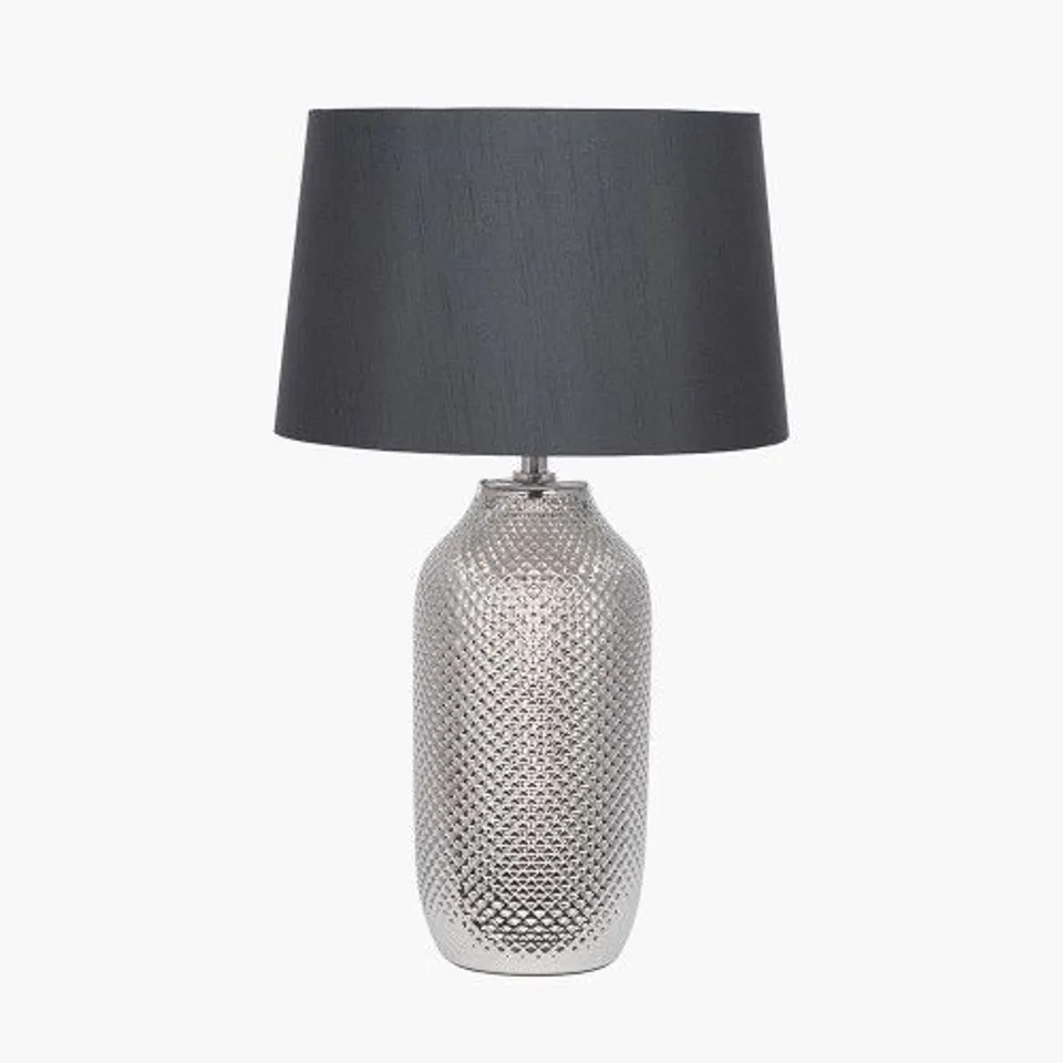 BOXED PACIFIC NOVA SILVER TEXTURED CERAMIC BOTTLE TABLE LAMP